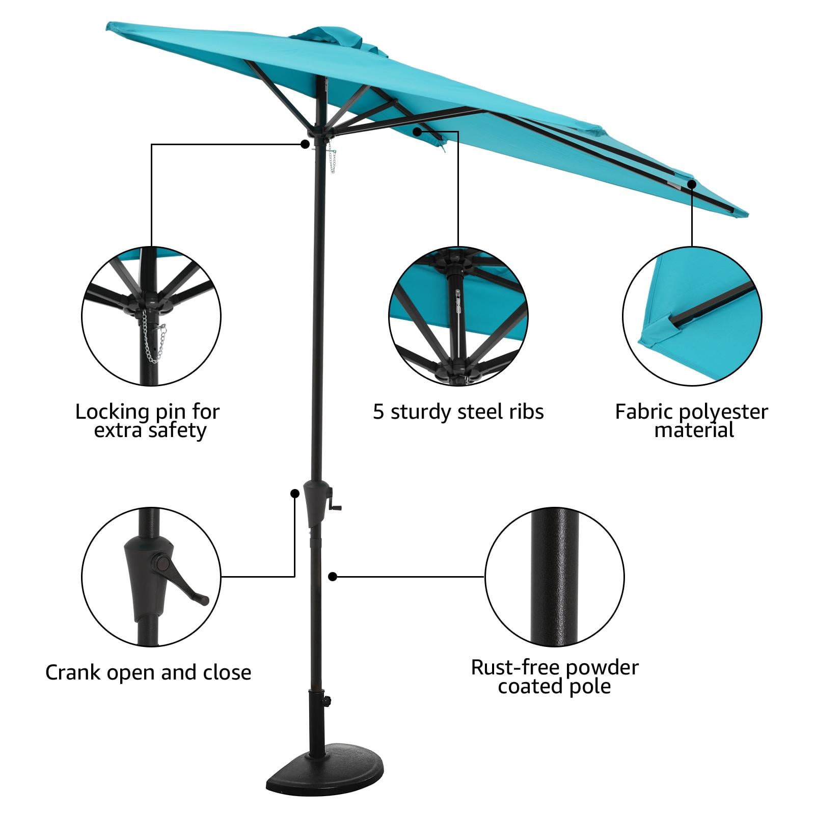 COBANA Turquoise Half Market Patio Umbrella, Fade-Resistant
