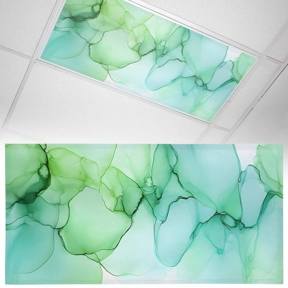 1 Pack Marble Turquoise Fluorescent Light Covers for Ceiling Lights Green Gradient Modern Cracked Art Magnetic Ceiling Light Covers Overhead Light Filters for Office Classroom Home