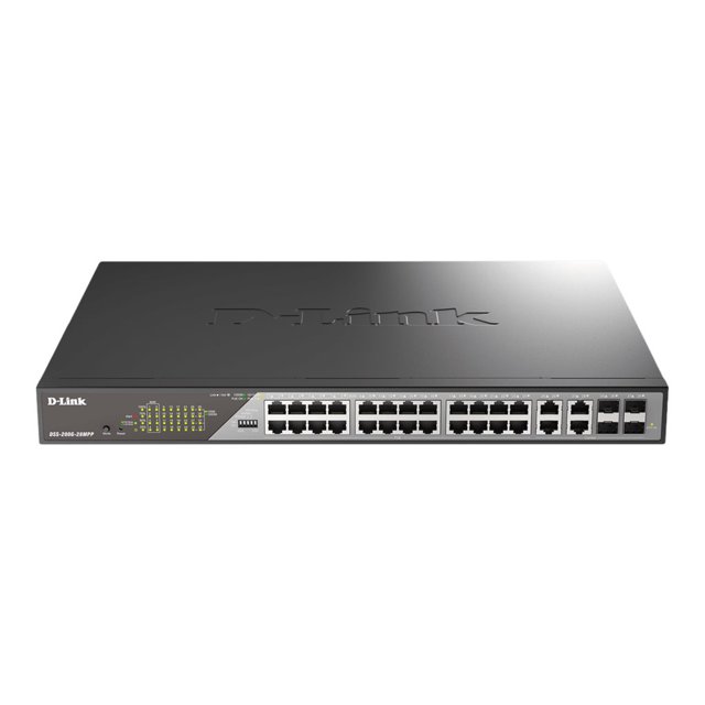 D-Link DSS 200G-28MPP - Switch - managed - 24 x 10/100/1000 (PoE) + 4 x combo SFP - Montable en Rack - PoE (518 W)