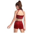 thumbnail image 2 of Hansber Kids Girls Ballet Jazz Dance Outfit Sparkle Rhinestones Yoga Workout Crop Top with Shorts Set Burgundy 6, 2 of 5