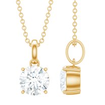 Rosec Jewels 6.5 MM Round Moissanite Solitaire Pendant Necklace in Prong Setting, 10K Yellow Gold