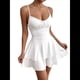 thumbnail image 1 of Vestido Mini de Fiesta Corto con Tirantes Finos y Lazo en la Espalda para Mujer, con Volantes Escalonados, Corte en A, y Ajustado. S, 1 of 9