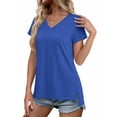 thumbnail image 4 of MOSHU V Neck T-Shirts for Womens Side Split Short Sleeve Shirts Loose Fit Tee Dressy Casual Women Tops, 4 of 12