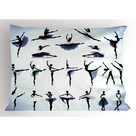 Art Pillow Sham Female Ballet Dancers Performing Arts Silhouettes Illustration Artistic Design, Decorative Standard Queen Size Printed Pillowcase, 30 X 20 Inches, Black and Purple, by (Best Female Ballet Dancer)