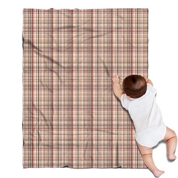 Beige Brown and Red Checkered Pattern Blanket,Comfortable Soft Flannel Throw Blanket,All Season,Warm Lightweight Blankets for Sofa Bed Couch Living Room Chair,30"x40"