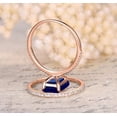 thumbnail image 3 of 2 Carat Blue Sapphire 7x5mm Emerald Cut And Moissanite Diamond Bridal Set in 10k Rose Gold, 3 of 3