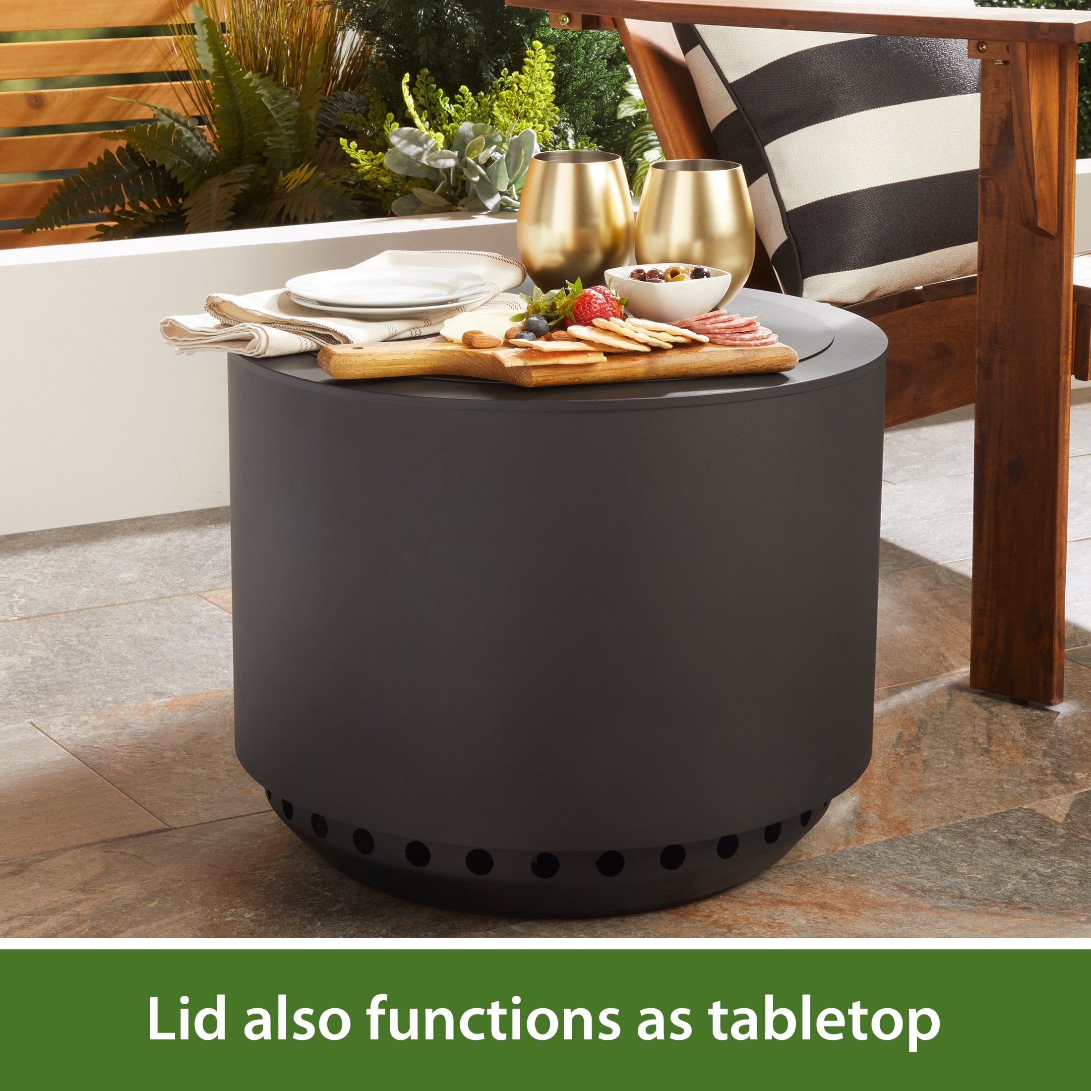 Mainstays 19.5" Smokeless Wood Burning Fire Pit with Lid and Protective Cover, Black