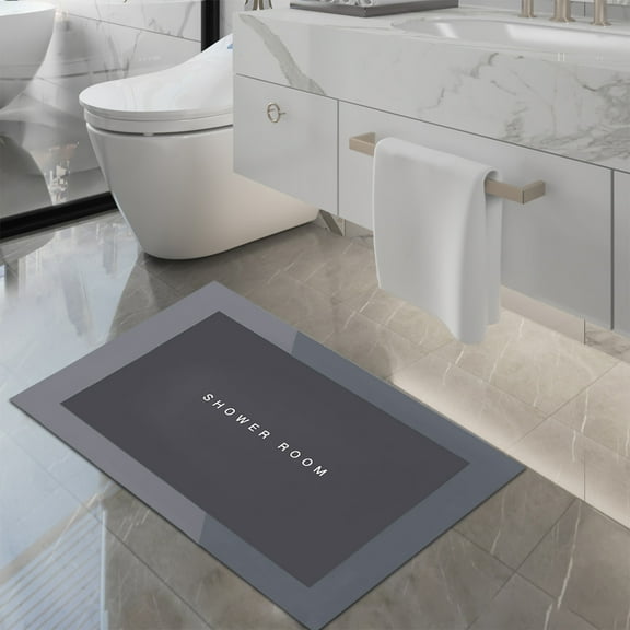 Fmbmuo Bathroom Rugs Modern Flat Pile Rectangle Non-Slip Backing Bath Mat Rubber 16x24in Gray