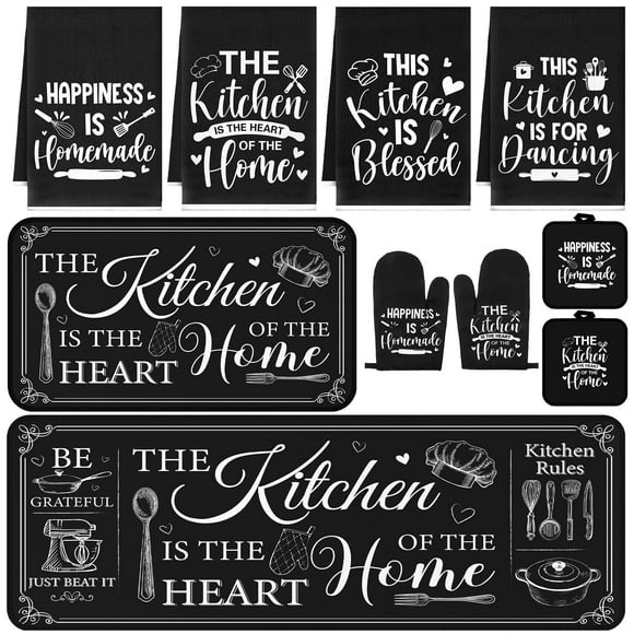 Set de decoración de cocina estilo farmhouse Fourluoo de 10 piezas en negro