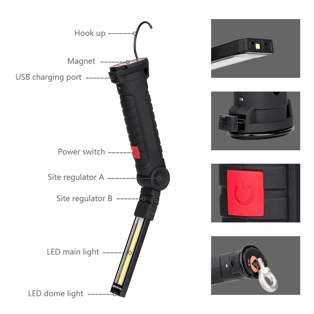 LED Work Light Rechargeable USB Work Lights LUXNOVAQ 360° Rotate EDC Pocket Torch Portable COB Inspection Lamp with Magnetic Base & Clip & 5 Modes for Car Auto Vehicle Repair Garage Workshop Mechanic 