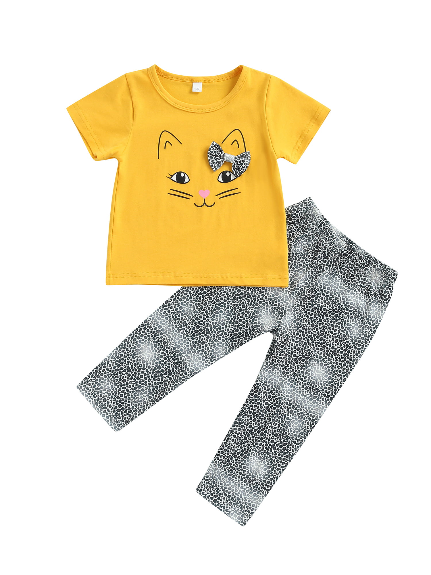 2pcs Kids Infant Girls Summer Fashion Outfits Short Sleeve Leopard T-shirt+Pants 