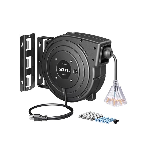 Carrete de cable de extensión retráctil DEWENWILS, 50 pies, 13 A, 1625 W