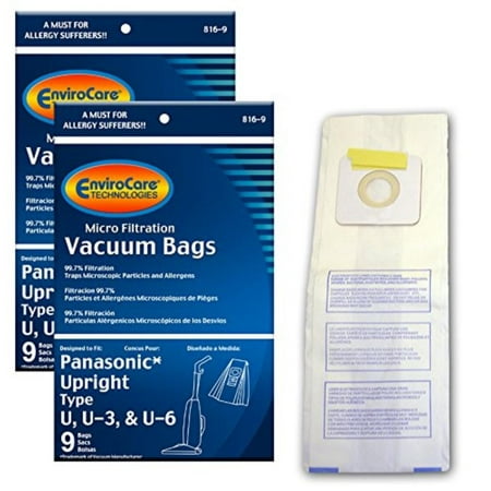 Replacement Vacuum bags for Panasonic Types U, U-3, U-6-18 bags, 18 Panasonic U, U-3 & U-6 bags Fits: Panasonic Upright Vacuum Cleaners By EnviroCare