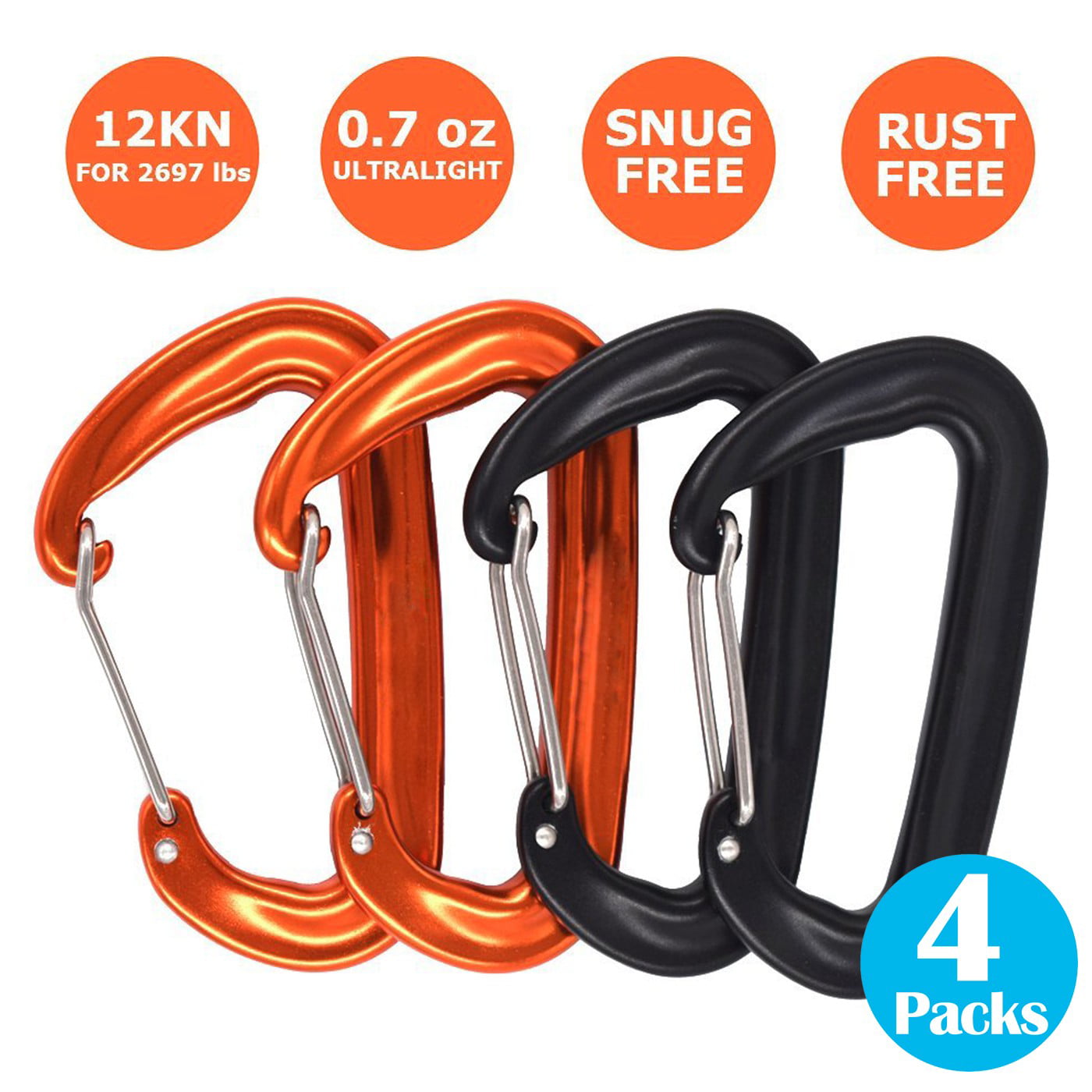 Carabiner Clips 12KN Heavy Duty Wiregate Carabiners for Camping Hammock 4 Pack 