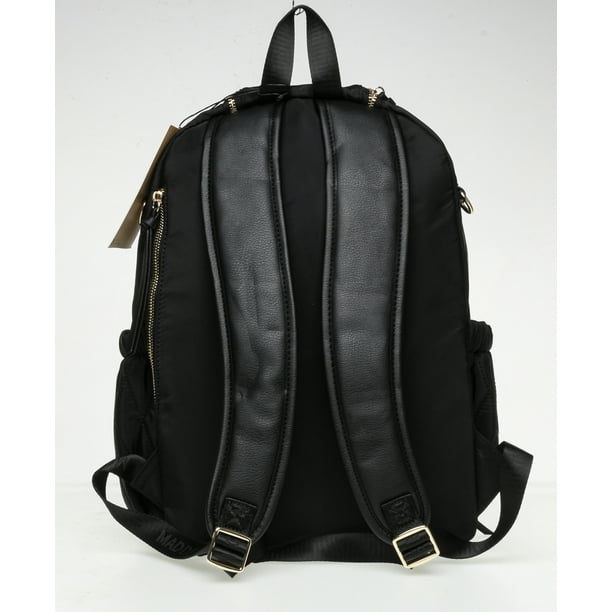Madden Girl Black Backpack with Gold Accents Steve Madden Mini Backpack Purse Black Embossed Faux Leather  main image 3