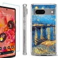 thumbnail image 1 of Shockproof Bumper Phone Case for Google Pixel 7, with Tempered Glass Screen Protector, by OneToughShield ® - Starry Night Rhone, 1 of 4