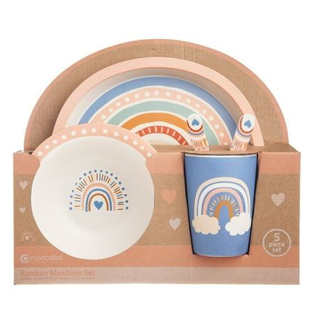 Monbebe 5 Piece Bamboo Mealtime Set, Rainbow