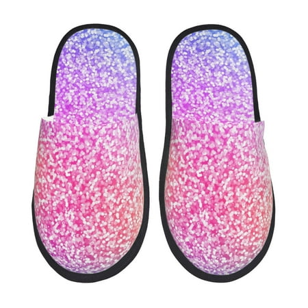 Balery Colorful Glitters Slient Indoor Furry Fleece Comfort House Shoes Soft Non-Slip Home Shoes Cotton slippers House Slippers-- Medium