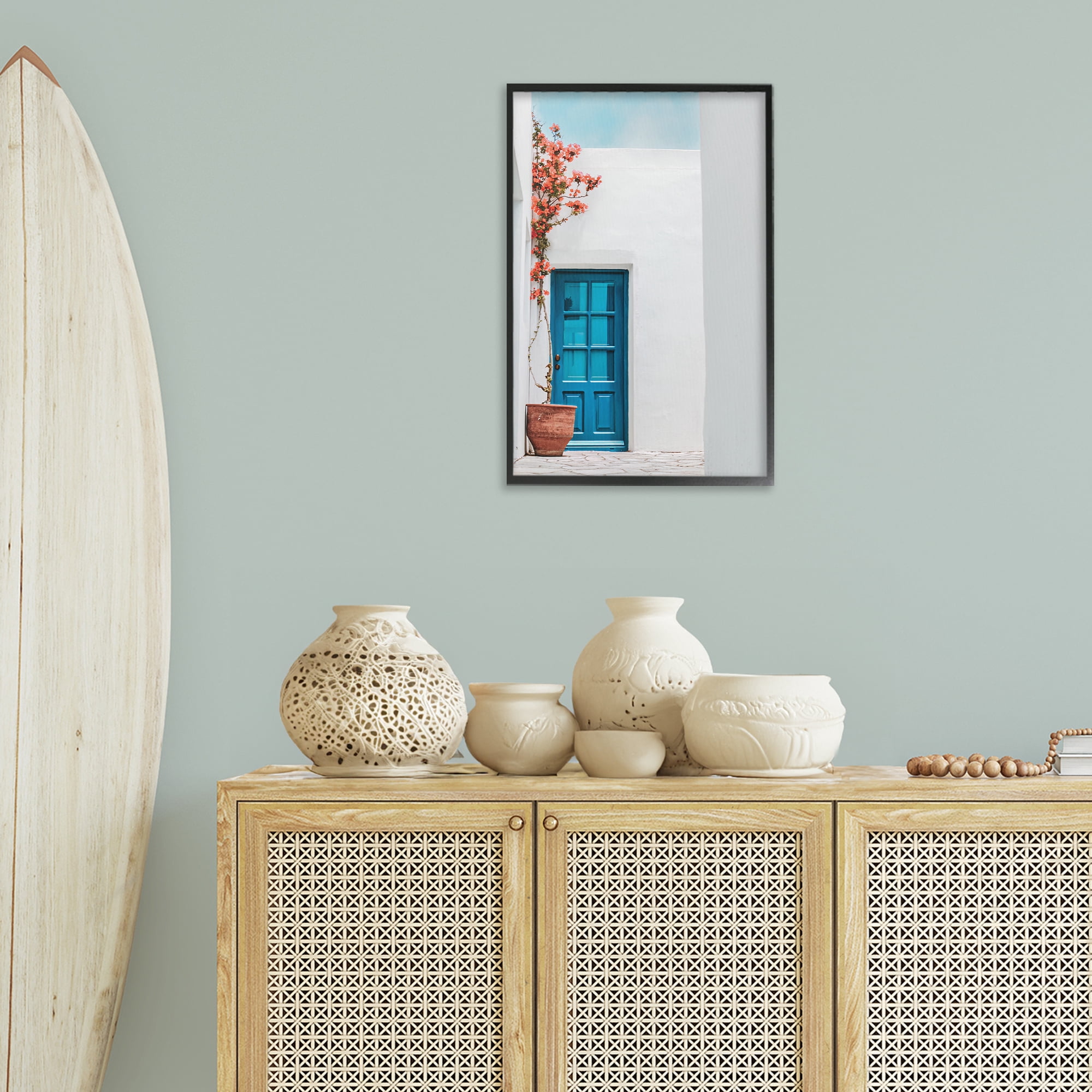 Stupell Industries Blue Villa Door Town & City Photography Black Framed Art Print Wall Art, 16 x 24