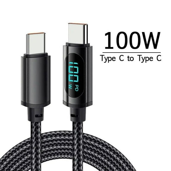NefLaca USB C to USB C Cable, 100W 6.6FT Type C Charger, PD 5A Fast Charging Cable with LED Display for Macbook Pro Samsung