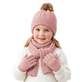 thumbnail image 2 of PureCasa Children's Winter Beanie Hat Scarf Gloves Set Solid Color Fleece Lined Keep Warm Hat Scarf Gloves Three-Piece Set Kids, 2 of 6