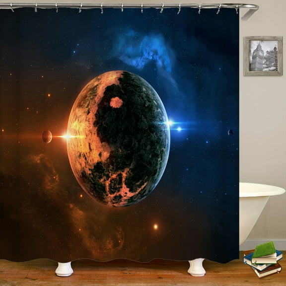 Full Moon Shower Curtain Starry Sky View Dreamy Mystic Bathroom Curtains Waterpr