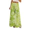 thumbnail image 2 of High Waisted Petite Wide Leg Palazzo Pants, Boho Beach Vacation Casual, Polyester Spandex, Green M, Size S-3XL, 2 of 7