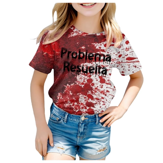 2DXuixsh Vêtements pour Filles Enfants T-Shirt Rétro Imprimé Manches Courtes Col Rond Décontracté Ample Basique Hauts Vêtements Bébé Fille Vin Taille 150
