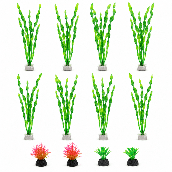 Artificial Aquarium Plants - Plastic Seaweed Decorations with Ceramic Base for Fish Tanks,12 Pcs