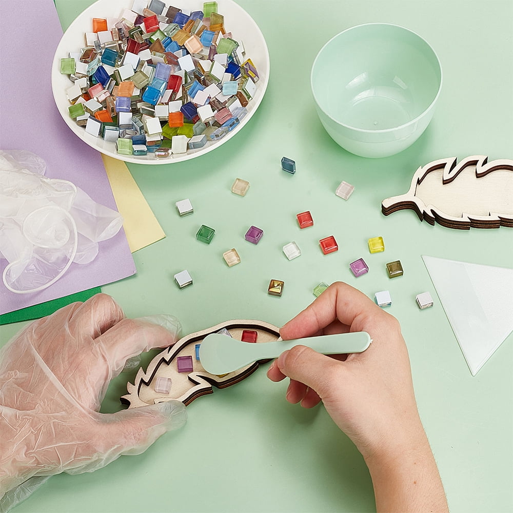 DIY Mosaic Making Kits inclduing Square Glass Mosaic Tiles Wood Feather Sheet Templates Facial Beauty Mask Bowl Kit Disposable PVC Safety Gloves