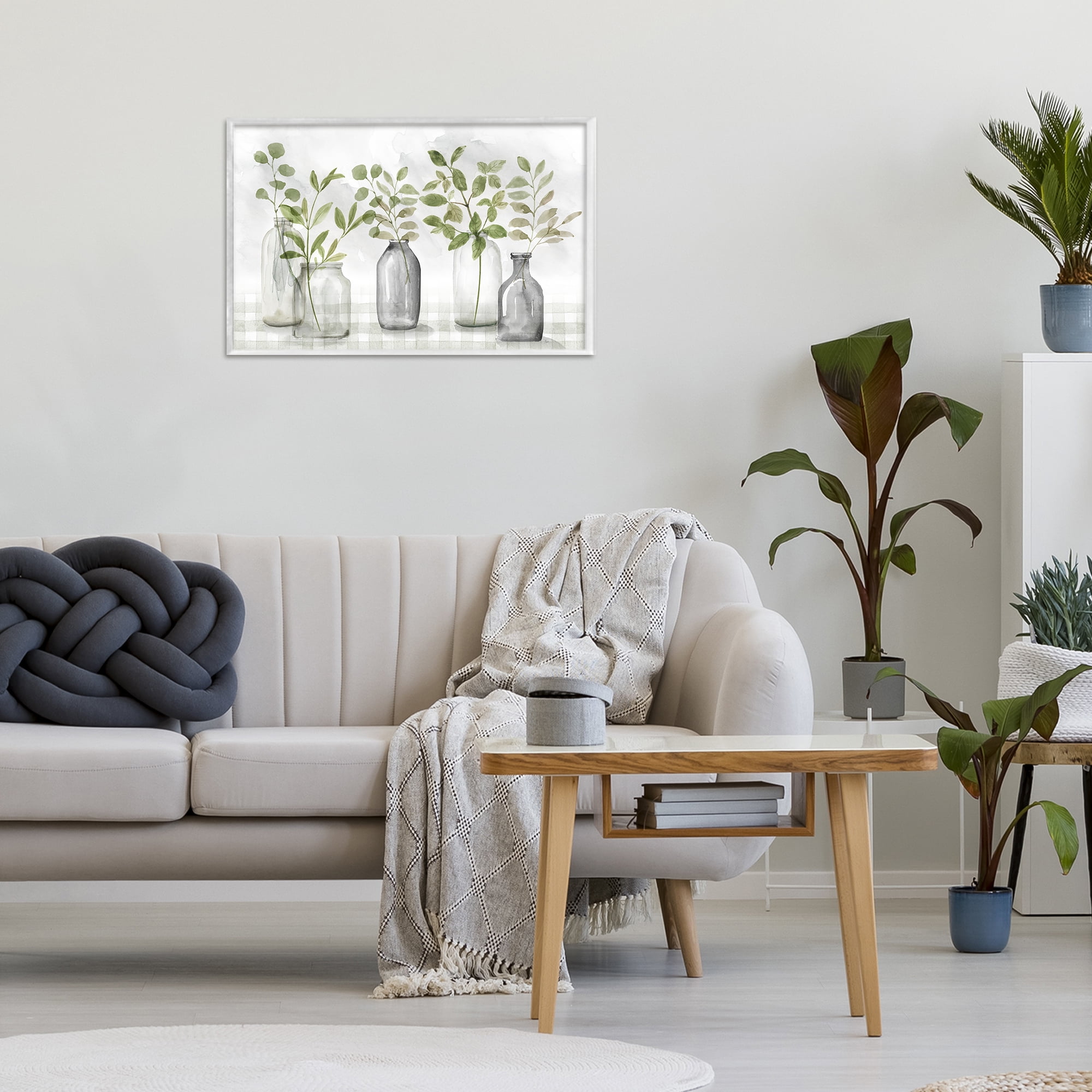 Stupell Industries Greenery Leaves in Vases White Framed Giclee Art, design by Nan