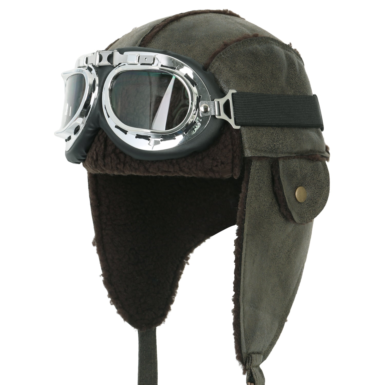 Decky Inc Black Faux Fur Aviator Pilot Helmet Neon Beanie Skull Hat 778