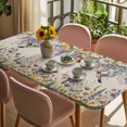 thumbnail image 3 of Spring Floral Table Cloths for 4 Foot Rectangle Tables, Daisy Sunflowers Wisteria Hummingbird Beige Patio Waterproof Elastic Fitted Tablecloths, Washable Rectangular Table Cover for Camping, 3 of 8