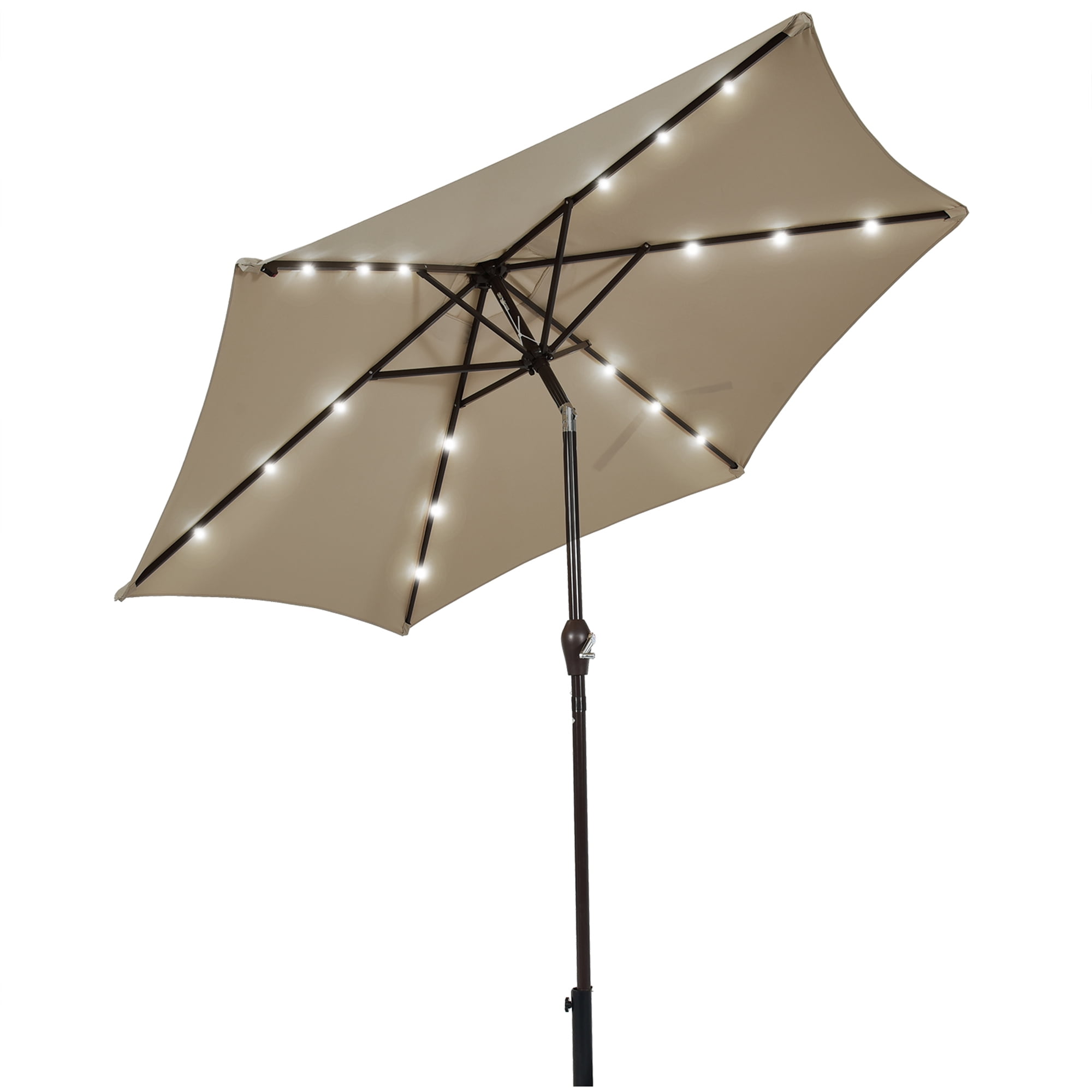 Gymax 9 ft Patio Table Market Umbrella Yard Outdoor w/ Solar LED Lights Tan