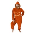 thumbnail image 2 of Fall Halloween Pjs,Halloween Pumpkin Onesie Family Matching Set, Fuzzy Jack O' Lantern Plush Pajama with Hooded Pumpkin Stem, Fall Halloween Family Matching Loungewear for Indoor Outdoor Party-D,M, 2 of 8
