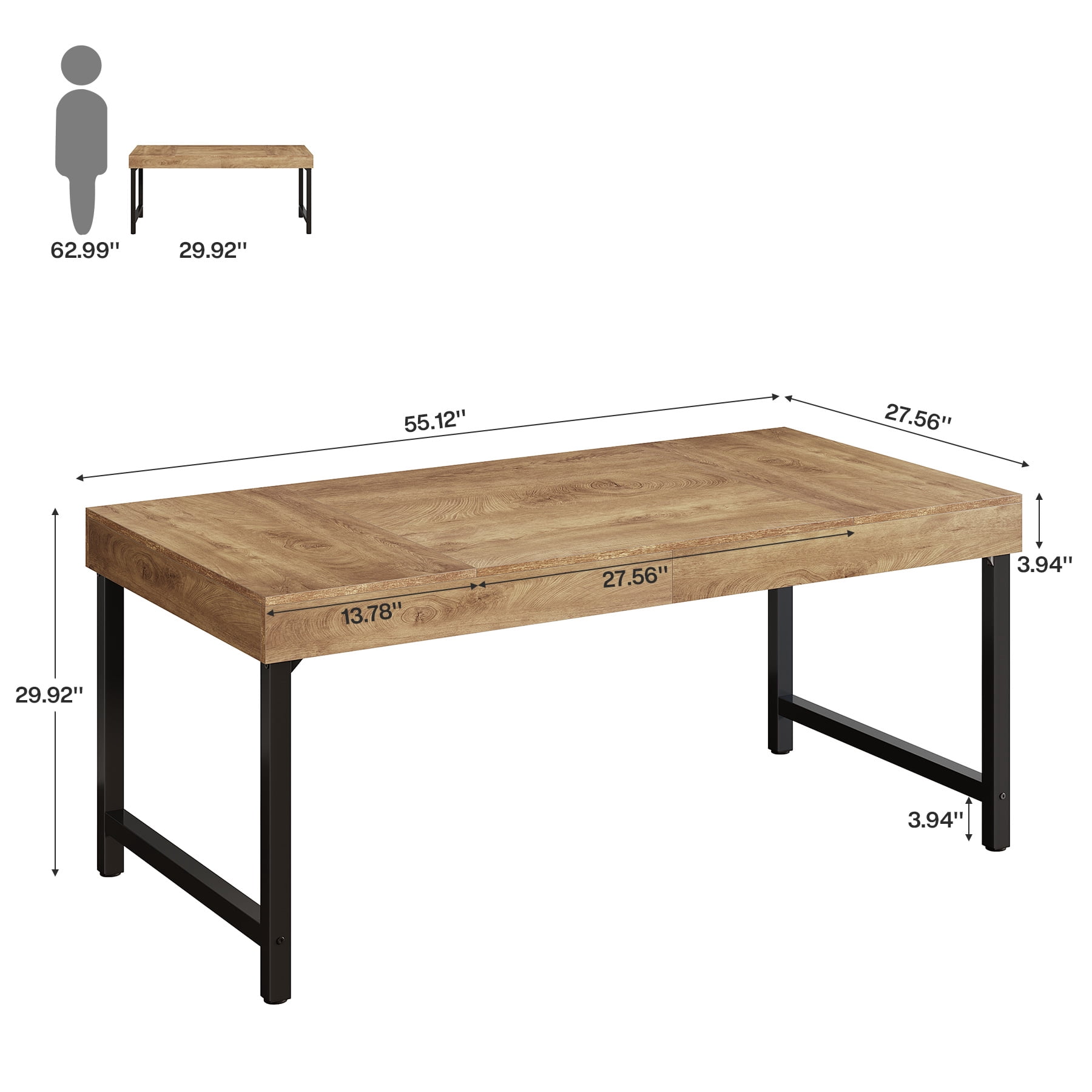 Finmind 55" Rustic Industrial Executive Office Desk, Simple, Strong Metal Framed Writing & Laptop Table, Multi-purpose Home & Business Workstation