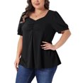 thumbnail image 4 of Agnes Orinda Women's Plus Size Tops Sweetheart Neck Puff Short Sleeve Pleated Shirts Summer Casual Blouses 2X Black, 4 of 6