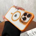 thumbnail image 2 of Dteck for iPhone 13 Pro Case, Compatible with MagSafe ,Built-in Camera Ring Stand,with Individual Camera Cover, Translucent Matte PC + TPU Military-Grade Drop Protection Magnetic Case,Orange, 2 of 9