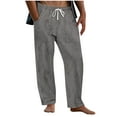 thumbnail image 2 of Under $10 Men's Casual Pants Drawstring Elastic Waist Loose Comfy Sweatpants Solid Color Lightweight Leisure Beach Pants, 2 of 6