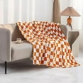 thumbnail image 3 of LOMAO Throw Blankets Flannel Blanket with Checkerboard Grid Pattern Soft Throw Blanket for Couch, Bed, Sofa Luxurious Warm and Cozy for All Seasons (Orange, 60"x80"), 3 of 6