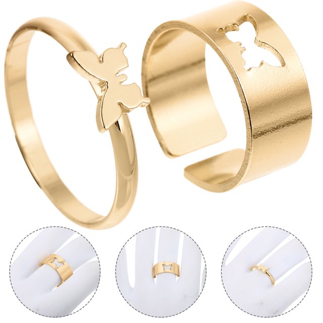 FENGGUIQU 2Ud Anillos Decorativos En Cobre Dorado Para Estilo Simple Y Moderno