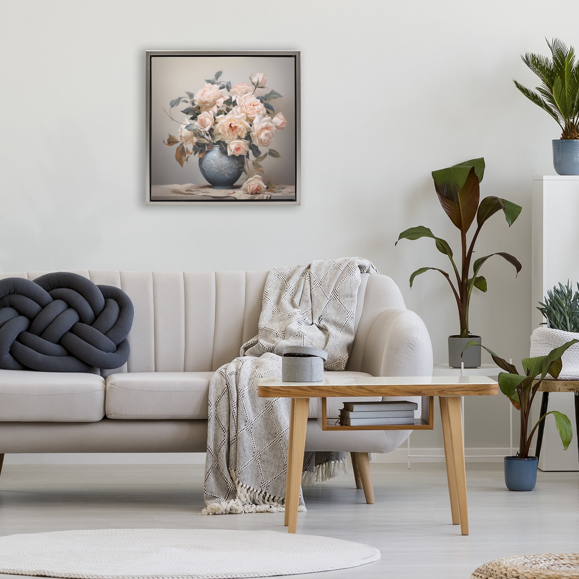 Stupell Industries Rose Paragon Vase Gray Framed Floater Canvas Wall Art, design by Steve Hunziker