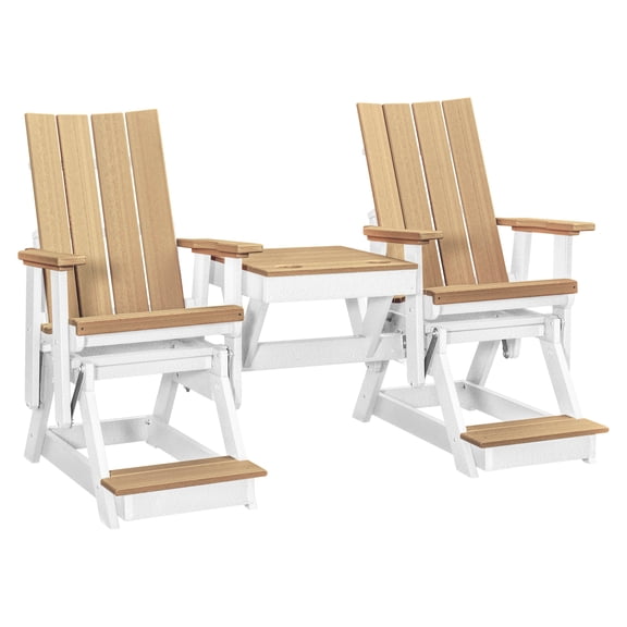 American Furniture Classics Model 416WWWT-K Brandon Double Balcony Height Glider with Center Table in Weatherwood on a White Base