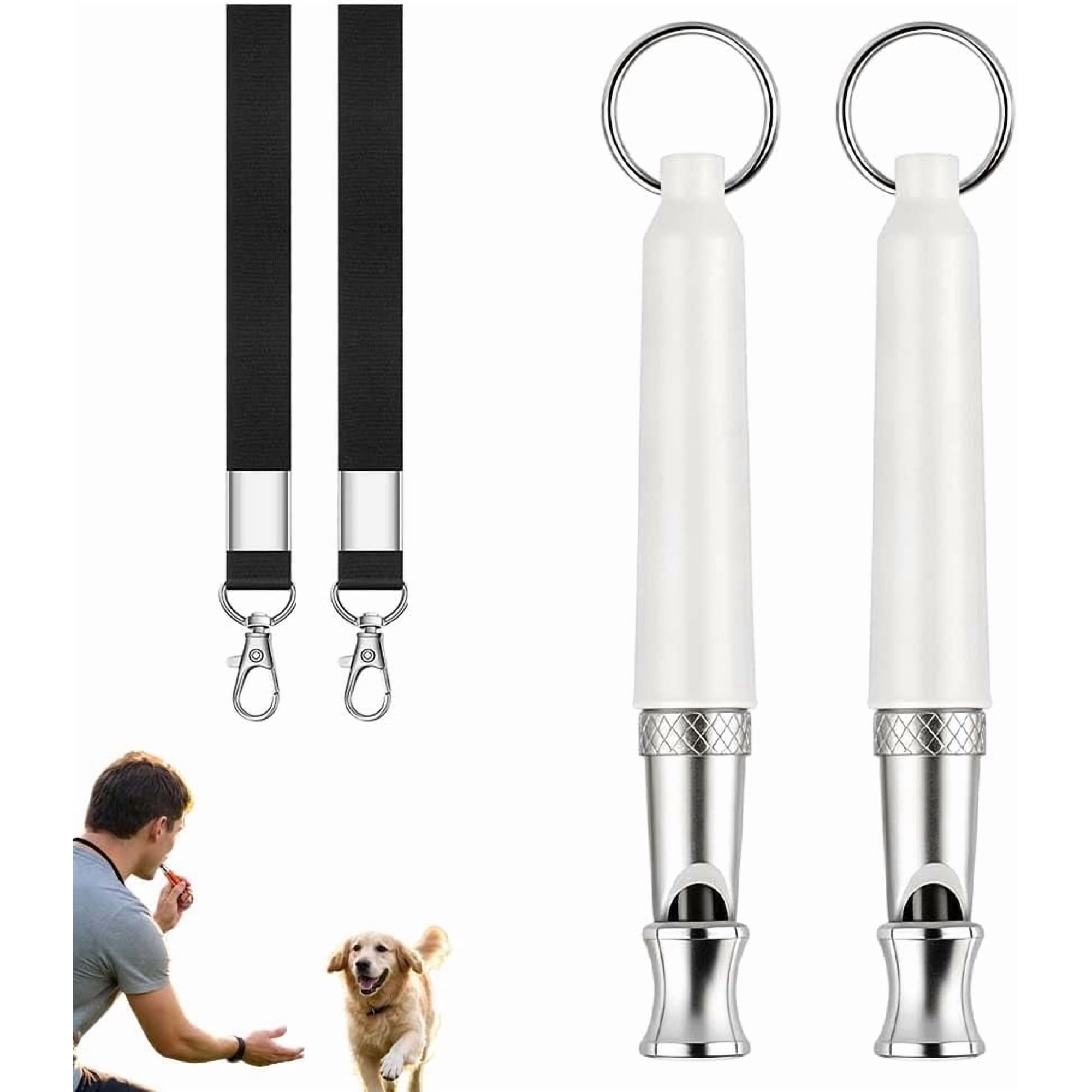 2-Pack Adjustable Ultrasonic Silent Dog Whistle – Professional Stainless Steel Training Whistle for Bark Control, Recall, and Obedience, with Premium Lanyard (White)M