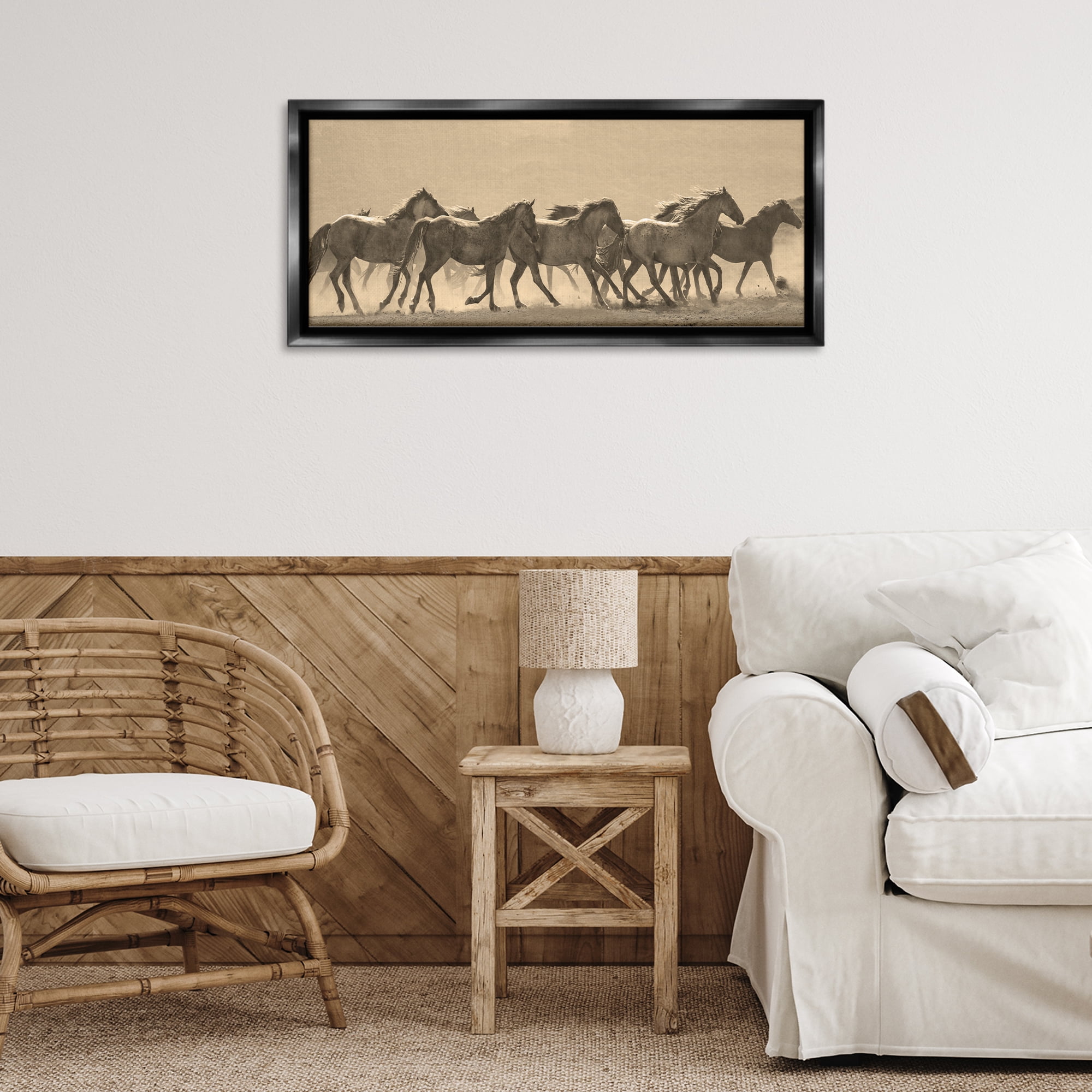 Stupell Industries Western Horses Gallop Animals Photography Black Floater Framed Canvas Art Print Wall Art, 31 x 14