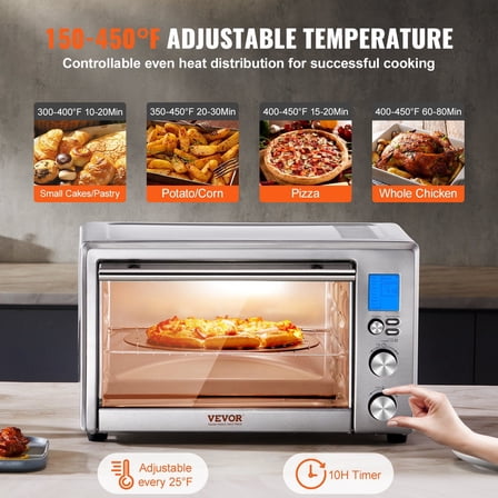 28L 10-in-1 Countertop Oven with Convection & Air Fry, 1800W Toaster and Baker for Home Kitchen, Stainless Steel