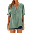 thumbnail image 6 of IYYVV Boho Embroidered Tops for Women 3/4 Sleeve Length Peasant Shirts Plus Size Summer Dressy Casual Blouses 2026 Army Green S, 6 of 6