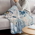 thumbnail image 3 of Blue Coastal Blanket Soft Cozy Warm Throw Blanket for Couch, Plush Fuzzy Flannel Fleece Blankets for Sofa, Sea Turtle Octopus Coral Beach Nautical Bed Blankets Lightweight Gifts for Women, 50"x60", 3 of 9