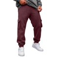 thumbnail image 2 of Men's Casual Cargo Sweatpants Fleece Lined Drawstring Elastic Waist pants Lightweight Workout Joggers Athletic Pants with Multi Pockets Wine XL, 2 of 8