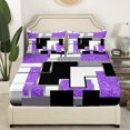 thumbnail image 2 of YST Purple Black Grey Queen Fitted Sheet For Girls,Geometric Sequins Bedding Set Abstract Grids Bed Sheets Geometry Square Checkered Bed Cover Soft Breathable For All Season（No Top Sheet）, 2 of 5